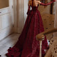 Vintage Sweetheart Burgundy Shiny Sequin Strapless Design A-Line Evening Dress Prom Dress DP6133