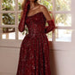 Vintage Sweetheart Burgundy Shiny Sequin Strapless Design A-Line Evening Dress Prom Dress DP6133