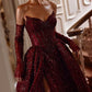Vintage Sweetheart Burgundy Shiny Sequin Strapless Design A-Line Evening Dress Prom Dress DP6133