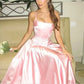 Wunderschönes rosa Spaghettiträger-A-Linien-Satin-Partykleid mit Herzausschnitt, Brautjungfernkleid DP6302