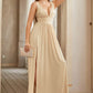 Elegantes V-Ausschnitt A-Linie Satin High Slit Partykleid Abendkleid Brautjungfernkleid DP6303