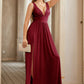 Elegantes V-Ausschnitt A-Linie Satin High Slit Partykleid Abendkleid Brautjungfernkleid DP6303