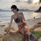 Simple New Painting Style Floral Design Elegant Beach Holiday Spaghetti Strap Dress, DP5949