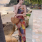 Simple New Painting Style Floral Design Elegant Beach Holiday Spaghetti Strap Dress, DP5949