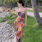 Simple New Painting Style Floral Design Elegant Beach Holiday Spaghetti Strap Dress, DP5949