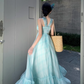 Simple Fashion Mint Green Ruffled Hem Design A-line Beach Holiday Halter Dress, DP5930