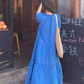Simple Fashion Navy Blue Loose-fitting Design A-line Short-sleeved Dress, DP5937