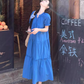 Simple Fashion Navy Blue Loose-fitting Design A-line Short-sleeved Dress, DP5937