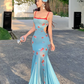 New Fashion Blue Mermaid Floral Design A-line Spaghetti Strap Dress, DP5938