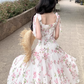Simple Fashion Pink Floral Design A-line Beach Holiday Spaghetti Strap Dress, DP5939