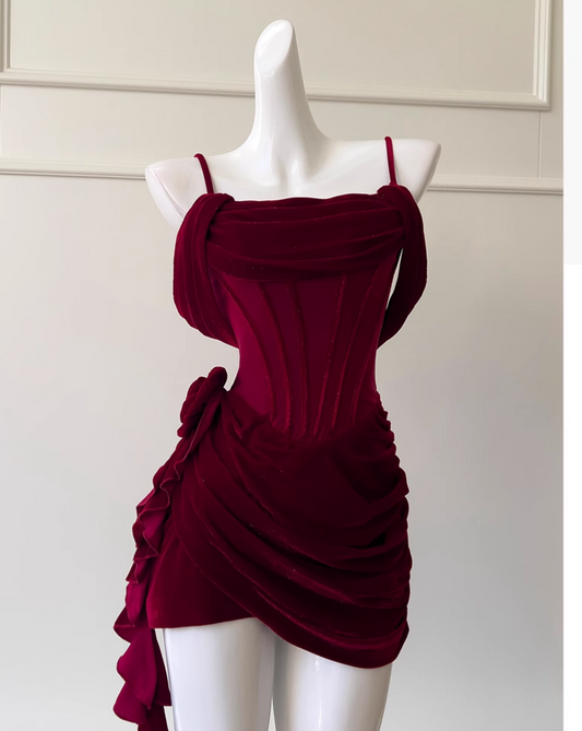 Vintage Burgundy Spaghetti Strap Sheath Party Dresses Homecoming Dresses, DP5797