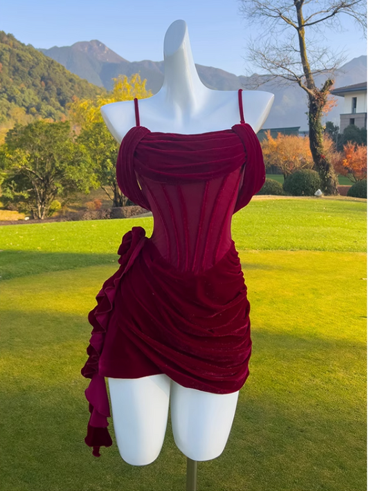 Vintage Burgundy Spaghetti Strap Sheath Party Dresses Homecoming Dresses, DP5797
