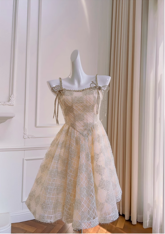 Chic Spaghetti Strap Beading A-line Tulle Party Dresses Homecoming Dresses, DP5800