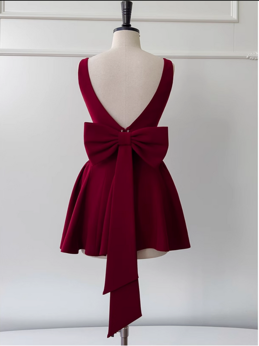 Vintage Burgundy Bow Design A-line Party Dresses Homecoming Dresses, DP5802