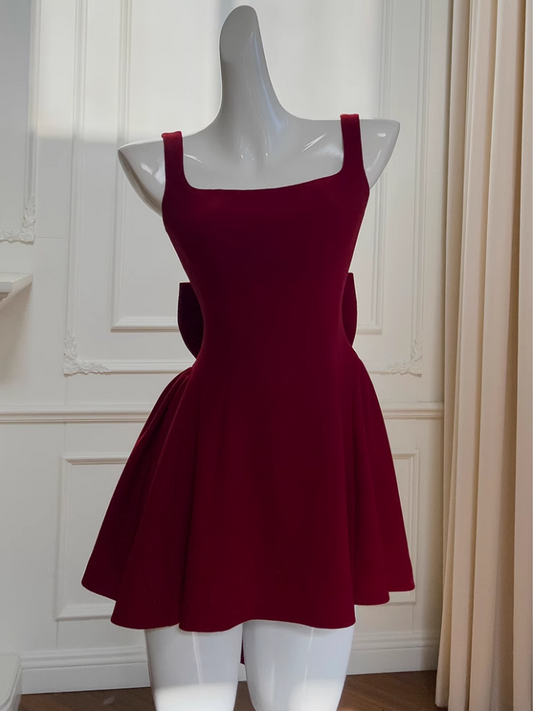 Vintage Burgundy Bow Design A-line Party Dresses Homecoming Dresses, DP5802