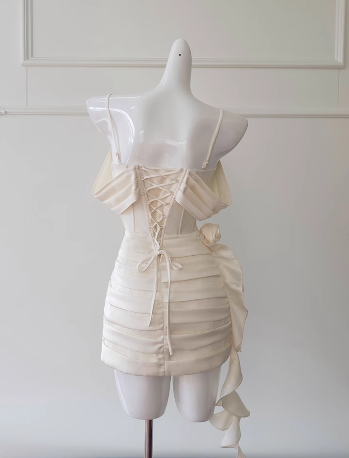 Vintage Beige Spaghetti Strap Design Sheath Party Dresses Homecoming Dresses, DP5803