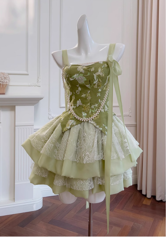 New Fashion Green Appliqued A-line Tiered Party Dresses Homecoming Dresses, DP5813