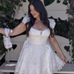 Fashion White Lace Short-sleeved Design A-line Party Dress Homecoming Dress , DP5866