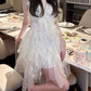 Vintage White Lace V-neck A-line Tulle Short Party Dress Homecoming Dresses, DP5973