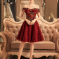 Vintage Burgundy Floral Applique Off-the-shoulder Design A-line Tulle Party Dress Homecoming Dress DP6079