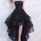 Vintage Black Strapless Ruffled Hem Design A-line Tulle Party Dress Homecoming Dress DP6075
