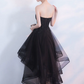 Vintage Black Strapless Ruffled Hem Design A-line Tulle Party Dress Homecoming Dress DP6075