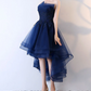 Retro Navy Blue Strapless Ruffled Hem Design A-line Tulle Party Dress Homecoming Dress DP6074