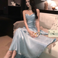 Vintage Blue Sweetheart Spaghetti Strap Mermaid Ruffled Hem Design Sexy Prom Dress Evening Dress DP6265