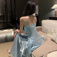 Vintage Blue Sweetheart Spaghetti Strap Mermaid Ruffled Hem Design Sexy Prom Dress Evening Dress DP6265