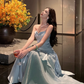 Vintage Blue Sweetheart Spaghetti Strap Mermaid Ruffled Hem Design Sexy Prom Dress Evening Dress DP6265