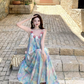 Elegantes ärmelloses Sommerkleid mit Spaghettiträgern im Vintage-Stil mit Blumenmuster für den Strandurlaub, A-Linie, DP6263