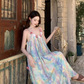 Elegantes ärmelloses Sommerkleid mit Spaghettiträgern im Vintage-Stil mit Blumenmuster für den Strandurlaub, A-Linie, DP6263