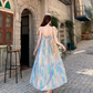 Elegantes ärmelloses Sommerkleid mit Spaghettiträgern im Vintage-Stil mit Blumenmuster für den Strandurlaub, A-Linie, DP6263