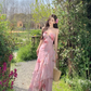 Vintage Rosa Blumen Unregelmäßiger Saum Design Elegantes Strandurlaub A-Linie Ärmelloses Neckholderkleid DP6260