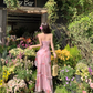 Vintage Rosa Blumen Unregelmäßiger Saum Design Elegantes Strandurlaub A-Linie Ärmelloses Neckholderkleid DP6260