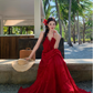 Vintage Burgundy V-neck Design Elegant Beach Holiday A-Line Sleeveless Halter Dress DP6259