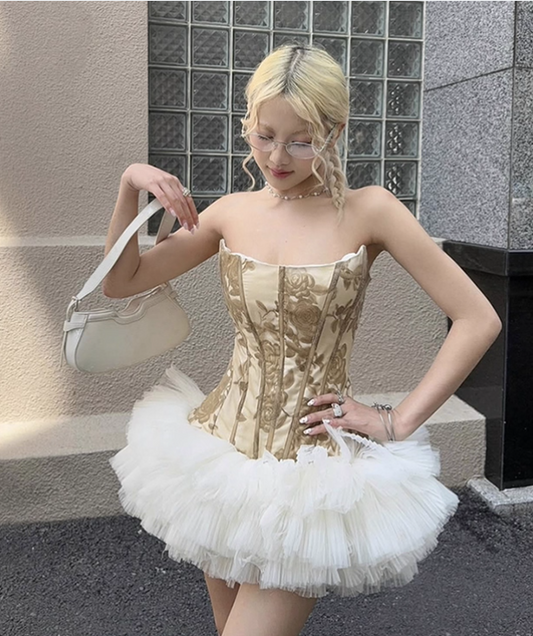 Vintage Khaki Strapless A-Line Short Summer Dresses Party Dress Homecoming Dress DP6349