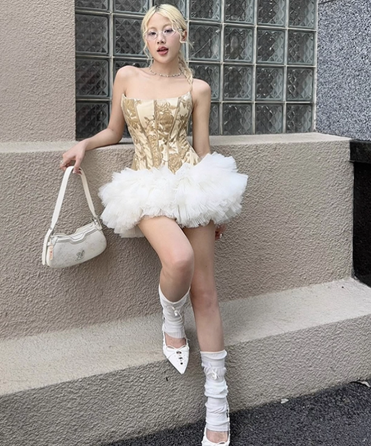 Vintage Khaki Strapless A-Line Short Summer Dresses Party Dress Homecoming Dress DP6349