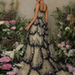 Wunderschönes, glänzendes, langes, gestuftes A-Linien-Ballkleid mit Pailletten, DP6537