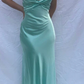 Vintage Satin V-Ausschnitt Ballkleid Langes Abendkleid Etuikleid Rückenfrei Formales Kleid, DP6576
