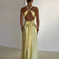 Vintage Satin V-Ausschnitt Ballkleid Langes Abendkleid Etuikleid Rückenfrei Formales Kleid, DP6576