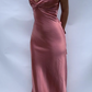 Vintage Satin V-Ausschnitt Ballkleid Langes Abendkleid Etuikleid Rückenfrei Formales Kleid, DP6576