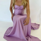 Elegant Satin Prom Dress Sheath Spaghetti Strap Evening Gown High Slit Party Dress Long Formal Dress DP6720