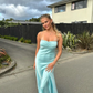 Elegant Satin Prom Dress Sheath Spaghetti Strap Evening Gown High Slit Party Dress Long Formal Dress DP6720