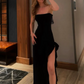 Elegant Black Prom Dress Sheath Strapless Evening Gown Long Party Dress High Slit Formal Dress DP6722