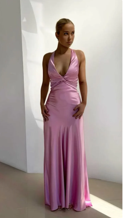 Elegant Satin Prom Dress Sheath Evening Gown Long Party Dress High Slit Formal Dress DP6723