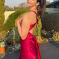Elegant Satin Prom Dress Sheath Evening Gown Long Party Dress High Slit Formal Dress DP6723