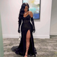 Elegant Black Sequin Prom Dress Sheath Evening Gown Long Party Dress High Slit Formal Dress DP6724