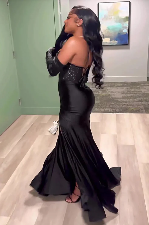 Elegant Black Sequin Prom Dress Sheath Evening Gown Long Party Dress High Slit Formal Dress DP6724
