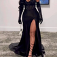 Elegant Black Sequin Prom Dress Sheath Evening Gown Long Party Dress High Slit Formal Dress DP6724